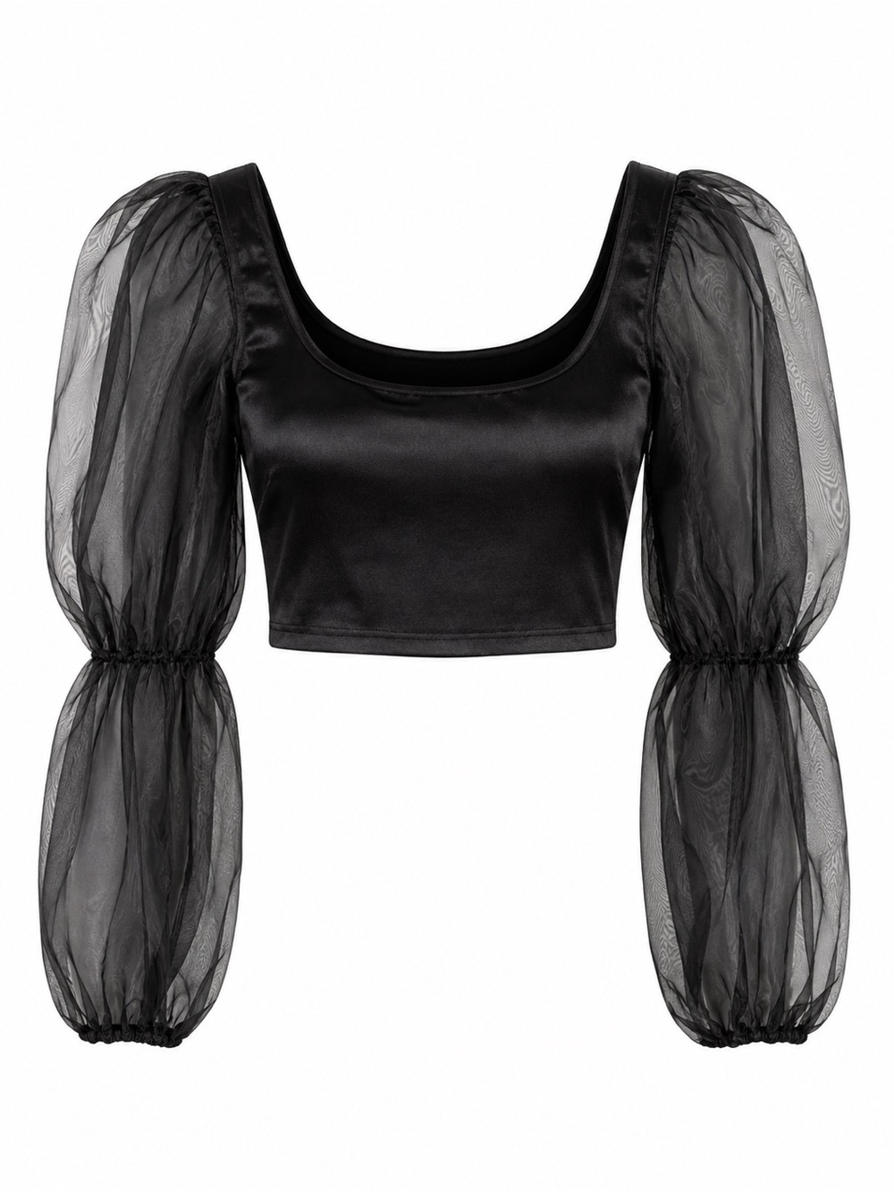 Bear Dance Black Sheer Puff-Sleeve Crop Top